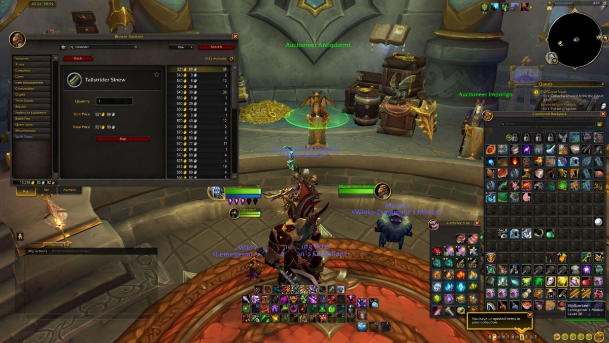 Auction House بازی WoW با چند آیتم و قیمت متفاوت — Alt: کسب Gold از Auction House در World of Warcraft