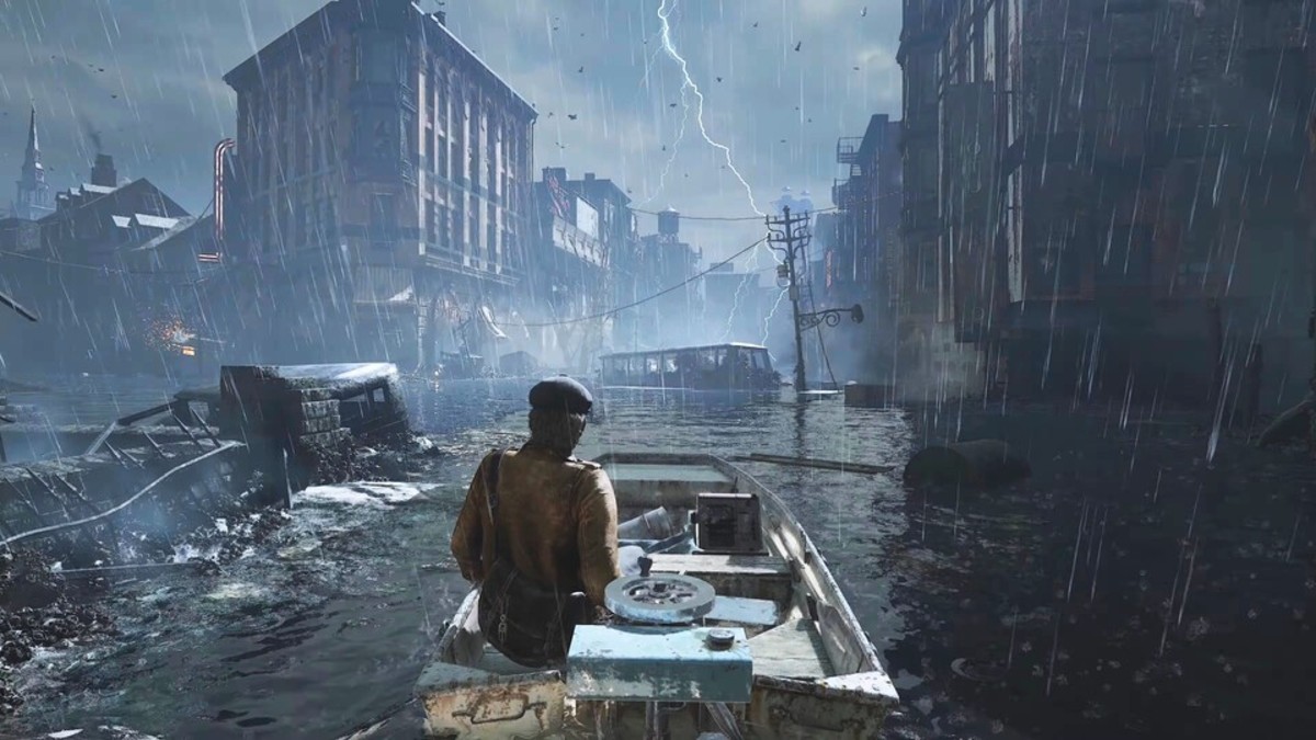 قایق‌سواری در خیابان‌های سیل‌زده و تاریک Arkham در بازی The Sinking City 2